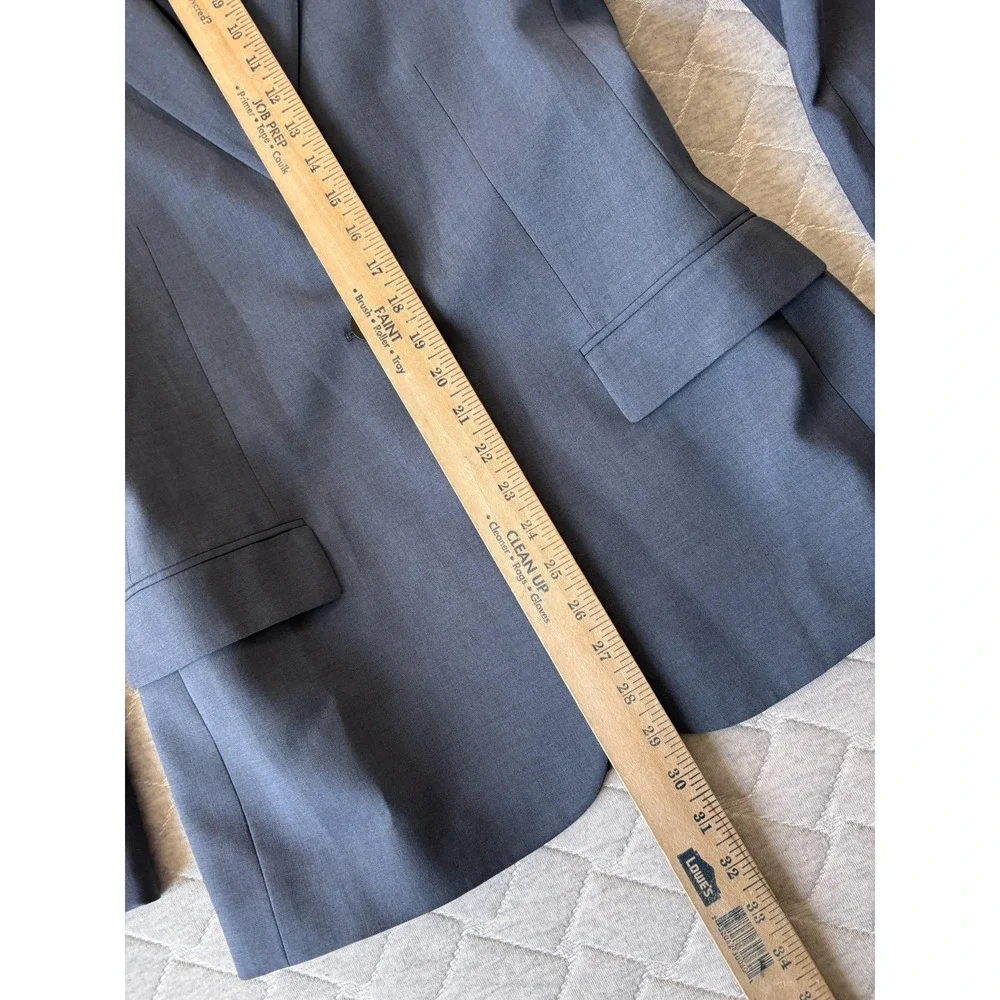Theory Blazer Womens 6 Gray Staple Wool Blend One Button Longline Jacket Career